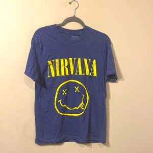 Unisex Blue Short Sleeve Crew Neck Nirvana Band Tee sz M Smiley Face  Graphic